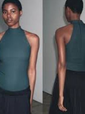Zara Teal High-Neck Sleeveless Camisole